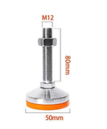Beefy Heavy Duty Leveling Screw Legs Featuring M10 And M12 Threads Crafted From Thick Carbon Steel, M12 threaded base, 80mm height, 50mm diameter.