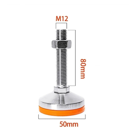 Beefy Heavy Duty Leveling Screw Legs Featuring M10 And M12 Threads Crafted From Thick Carbon Steel, M12 threaded base, 80mm height, 50mm diameter.