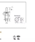 Technical diagram of Replacement Plunger Micro Switch 10A 250V 2 Pin Normally Open Round Limit Switch With Extended Actuator