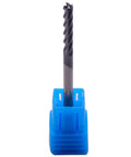 BestParts solid carbide long end mill, 4-flute, AlTiN-coated, 1/8" dia, 1/8" shank, mounted in blue holder