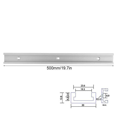 Slide Slab Pro Grade Aluminum T Slot Miter Track Jig, 500mm Anodized T Track Bar With Smooth Glide, three holes visible.