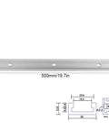 Aluminum Alloy T Slot Miter Track Jig With Smooth Sliding Action, 500mm length, diagram showing dimensions for woodworkers.