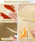Solid Self Adhesive Insulating Wallpaper Roll Waterproof Moisture Proof Thermal Foam Wall Cover Easy Peel And Stick Bedroom Or Living Room Pink 50Cm X 12M features showing easy cleaning, waterproofing, cut-to-size, and fire resistance.