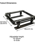 Adjustable height server rack base stand built rock solid on cold rolled steel for no sweat raised floor riser setup. Dimensional view.