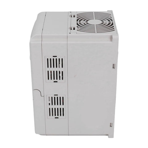 4KW Pro Grade Variable Frequency Drive VFD With Advanced Multi Stage Speed And Torque Control Motor Speed Controller For Single To Three Phase 220V 380V Applications Like Fans, Air Compressors, Pumps And Power Tools side view, gray plastic housing, vented cooling slots
