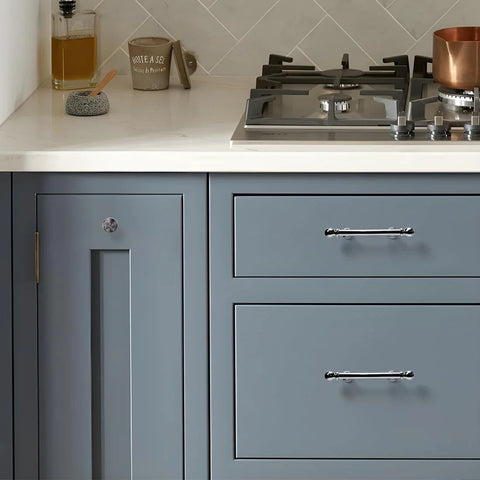10 Pack Polished Nickel Cabinet Pulls 3 Inch Hole Center 76mm Solid Zinc Alloy Drawer Handles installed on kitchen cabinets