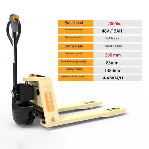 Heavy Duty Electric Pallet Jack Truck Boasting A Massive 4400 Lbs Capacity With Lithium Power for efficient material handling.