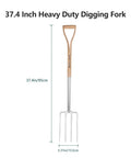 Beefy 4 Tine Garden Digging Fork With Long Ash Wood Handle And D Grip For Digging Planting Cultivating And Aerating Stainless Steel Spading Tool, 95cm length
