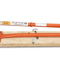 Bn Products Mbc-16b One Manual Rebar Bender And Cutter Orange on wooden board with long handle and cam mechanism.