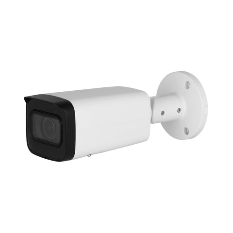 Side view of Outdoor 4MP PoE IP Bullet Camera With Motorized 2.7-13.5mm Varifocal, Built-In Mic, wall-mounted