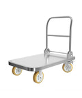 Heavy Duty Stainless Steel Platform Hand Truck Hella Durable Push Cart with swivel wheels for easy transport.