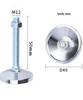 Kickass Heavy Duty Furniture Leveling Feet Four Pack Solid Carbon Steel M12 X 50mm adjustable legs with metal base and nut