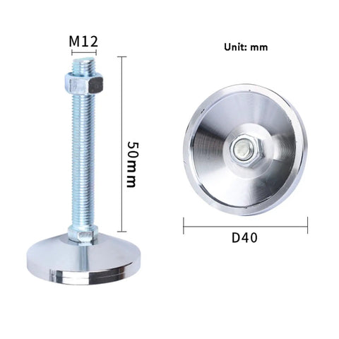 Kickass Heavy Duty Furniture Leveling Feet Four Pack Solid Carbon Steel M12 X 50mm adjustable legs with metal base and nut