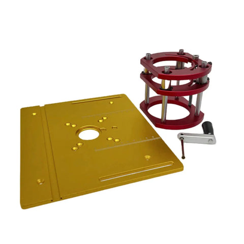 Boss Level Router Lift Table With Solid Insert Plate Kit And Easy Mount Handle for precise woodworking job setup.