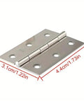 Heavy Duty Stainless Steel Flat Hinges With A Slick Silver Finish 20 Pack Easy Install Screw Mount For Cabinets Windows And Wood Boxes close-up view showing dimensions and screw holes.