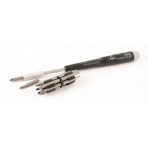 System 4 ESD Safe Micro Bit Set With Slotted Phillips And Torx Bits, 16 Piece, CRM-72 Tool Steel, 100mm Bit Holder, Non Magnetic