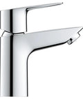 Profile view of Bauloop Single Hole Bathroom Faucet With Single Handle S Size Chrome Finish 1.2 GPM Flow Drip Free Ceramic Disc Valve Brass Body