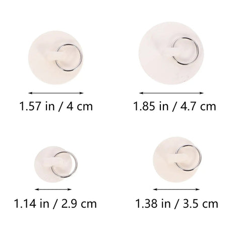 4pcs Rubber Drain Stoppers for Bathtubs and Floor Drains, various sizes shown, rubber material, suitable for sinks.