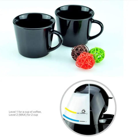 Two black coffee mugs and close-up of drip style coffee machine for Bean To Cup Automatic Coffee Machine For Home Or Small Office