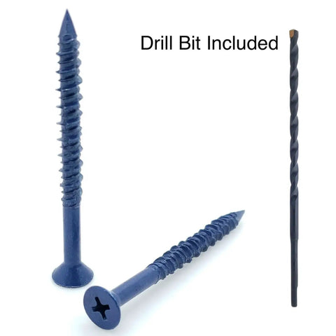 100 Qty 3/16 x 1-1/4 Flat Head Phillips Diamond Tip Concrete Screws with drill bit, EnviroSeal coated, corrosion resistant