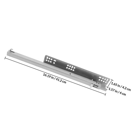 Pair Of Hydraulic Damping Drawer Slides With Quiet Soft Close For Cabinets And Small Drawers, Smooth Silent Glide Rails, Wear Resistant Cold Rolled Steel, Detachable Design For Easy Install And No Fuss Durability, showing full slide with measurements, wear-resistant cold rolled steel material and detachable design.