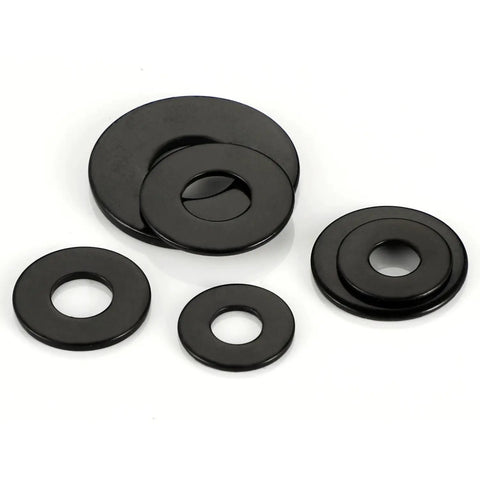 50 Pack Five Sixteenth Inch Black Flat Washers, Seven Eighths Inch Outer Diameter, One Sixteenth Inch Thick, 304 Stainless Steel Hardware Washers for Screws and Bolts, Corrosion Resistant, High Temp Durable Fastener Washers, black flat washers