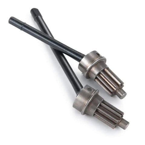 Front CVD Axle Shaft Set with Portal Drive Input Gear for 1 to 10 RC TRX 4, showing left and right steel axles.