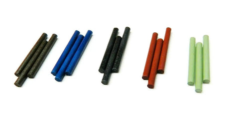 Close-up of silicone polishing points in various colors from the Two Millimeter Silicone Polishing Point Set 15 Piece Assortment.