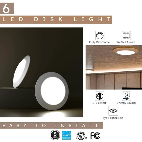 Super Bright Energy Saving LED Disk Ceiling Light 7.5 Inch Flush Mount Dimmable 15W 120W Equivalent 1100 Lumens 2 lights shown