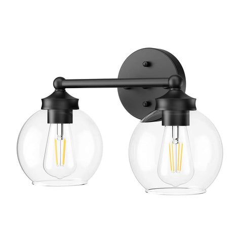 Industrial Vanity Light Fixture With Two Light Vintage Matte Black Bathroom Lighting Globe Clear Glass Shades Farmhouse Wall Sconces Modern Rustic Sconce Lighting For Bath
