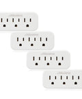 Four white Triple Outlet Wall Plug Adapter 3 Way Power Splitter Indoor Grounded Outlet Extender Turns 1 Outlet Into 3