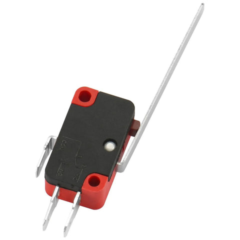 V-153-1C25 Micro Switch With Beefy Long Straight Lever 15A 125/250VAC Heavy Duty SPDT Snap Action Limit Switch Quick Connect Terminals Three Sixteenth Inch 4.8mm Dual Pack, angled view