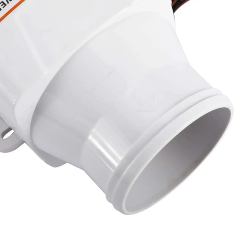 Close-up of the outlet of the Heavy Duty Inline Marine Bilge Blower Fan DC 12 Volt 130 Cfm Slick White Abs Housing.