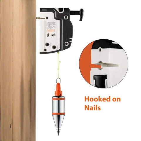 Pro Plumb Bob With Auto Retracting String 8m 26ft Nylon Cord 15oz Weight hooked on nails for DIY leveling
