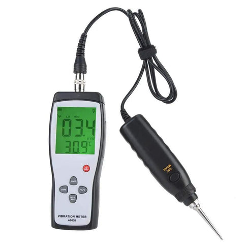 Portable LCD Vibration Analyzer And Vibrometer Meter With Large Clear Screen, On The Go Vibration Severity Tester For Acceleration, Velocity, And Displacement Readouts, 0.1 To 199.9 Meters Per Second Easy Read Measurement Tool with probe