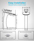 Installation diagram for Chrome Waterfall Bathroom Faucet With Single Handle Vessel Sink Brass Lavatory Tap Tall Slanted Body Top Shelf Spa Finish Includes Supply Hose And Pop Up Drain Assembly.