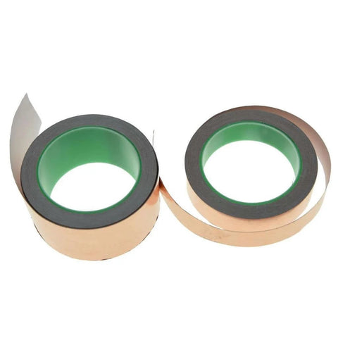 Guitar Shielding Copper Foil Paper For EMI Noise Reduction, double-sided conductive roll, 65 ft x 25 mm, shown in two rolls