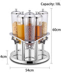 Top Tier 18 Liter Dry Food Dispenser With Six Three Liter Sealed Jars featuring clear jars and chrome base, ideal for nuts and cereals.