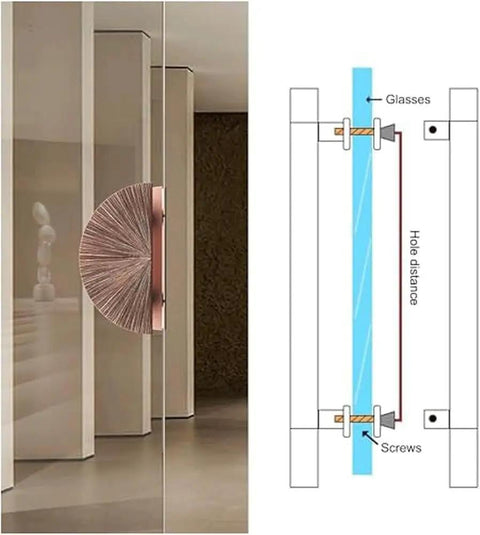 Half Moon Door Handles for Glass Doors in Gold Finish Modern Barn Door Push Pull Handles Double Sided for Single Door Sturdy Aluminum Alloy Ergonomic Grip Grab And Go Style Rust Resistant Long Lasting, rose gold half-moon glass door handle, 150x300 mm