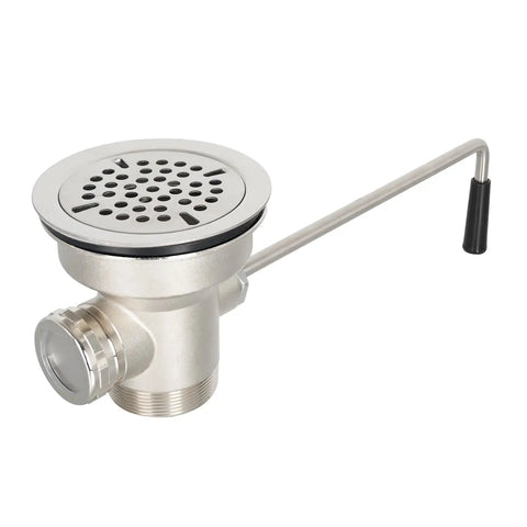 3-1/2 Inch Commercial Sink Drain With Twist Handle Waste Valve Stopper For One Half And Three Compartment Sinks, 2 Inch Outlet