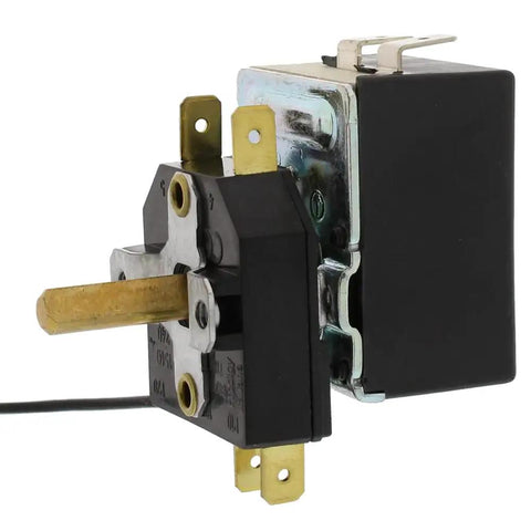 Oven Range Thermostat Control Replacement WB20K10026 Black detail view, pro grade temperature regulator with brass connectors