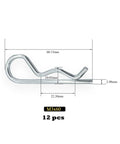 Beefed-Up Heavy Duty Hitch Pins 12 Pack With Spring Retaining R Clips M3x60mm For Trailers Tractors Lawn Mowers Carts And Trucks Thick 3mm Wire Galvanized 4.8 Carbon Steel Construction close-up