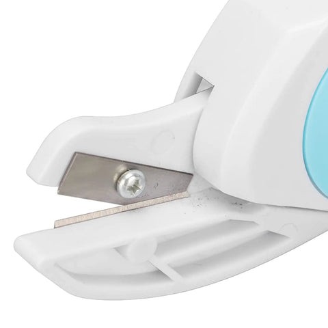Close-up of Heavy Duty Cordless Electric Scissors With Comfort Grip And Razor Sharp Metal Blade slice leather and fabric.