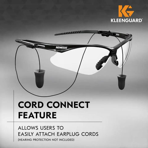 Nemesis Safety Glasses With Cord Connect And Anti Fog Coating Clear Lenses Black Frame Lightweight Unisex Eye Protection For Work Wear Bulk Case Of 12 Pairs Sleek Style That The Whole Crew Will Love Reliable Shield Against Splashes And Impacts