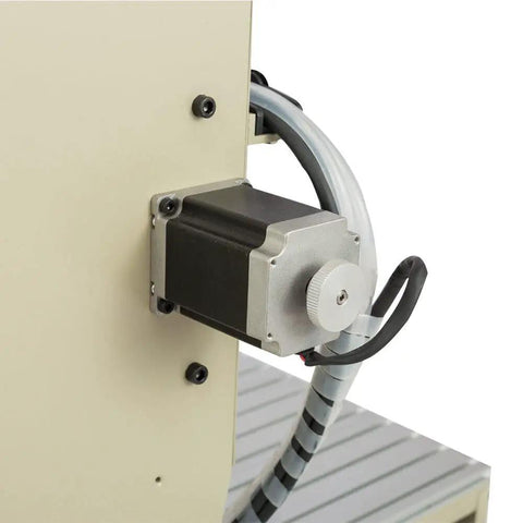 Close-up of the motor component of the Beefy 4 Axis USB CNC 6090 Router Ball Screw Milling Machine Engraver