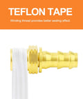 Beefy Brass Swivel Push On Hose Fittings 3/8 Barb To 5/8-18 Inverted Flare, 2 Pack With Rubber Ring Dust Seal, Heavy Duty Union For Fuel Air Liquid Gas Lines, Works With Automotive Marine Workshop Hoses, -65 To 250F, 150 PSI brass fitting with PTFE tape on hose