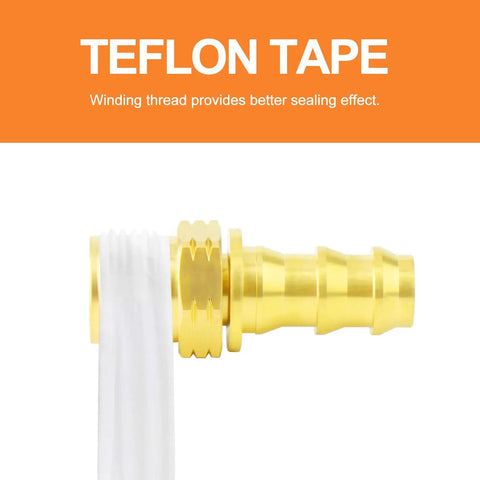 Beefy Brass Swivel Push On Hose Fittings 3/8 Barb To 5/8-18 Inverted Flare, 2 Pack With Rubber Ring Dust Seal, Heavy Duty Union For Fuel Air Liquid Gas Lines, Works With Automotive Marine Workshop Hoses, -65 To 250F, 150 PSI brass fitting with PTFE tape on hose