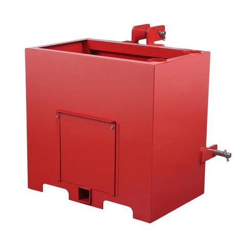 Beefy 800 Lb Capacity Tractor Ballast Box With 2 Inch Quick Hitch Receiver, Sliding Front Door And Tool Storage in red