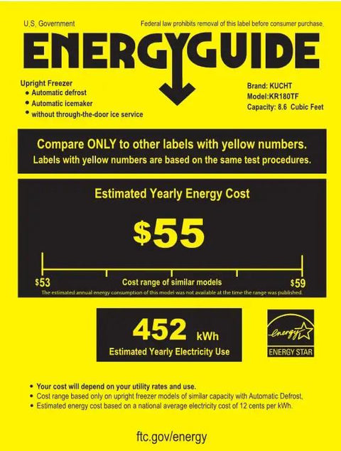 Energy Guide label for 18 Inch Counter Depth Built In Freezer With No Fuss Installation And Slick Custom Panel Finish.