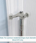 Built Like A Tank Hinge Pin Doorstops 8 Pack Brushed Nickel Adjustables with close-up of installation on a door hinge.